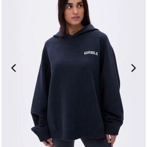 Adanola Varsity Oversized Knit Hoodie - Deep Midnight Blue/Cream